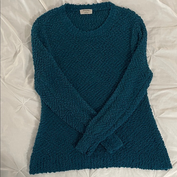 Zenana Outfitters Teal Crew Neck Sweater - Picture 1 of 3